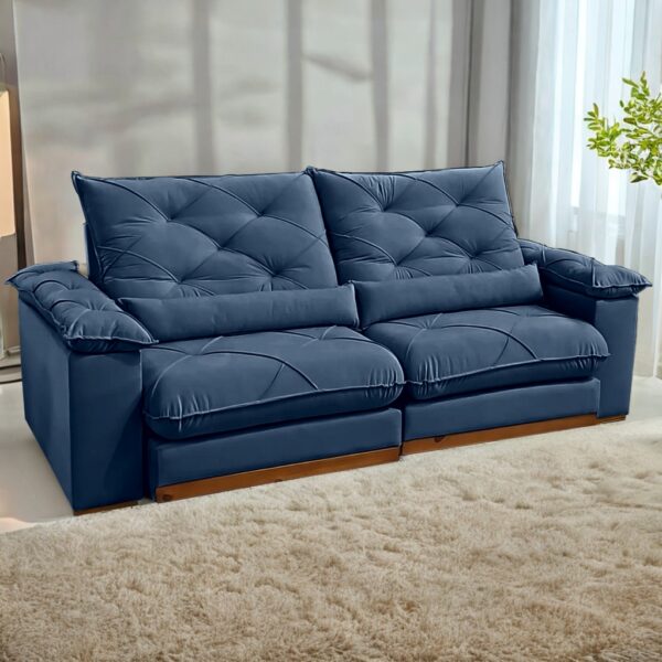 Sofá Retrátil e Reclinável Gran Paladium (Pillow) 2,50 m Veludo Preto/azul – IMPÉRIO DECOR