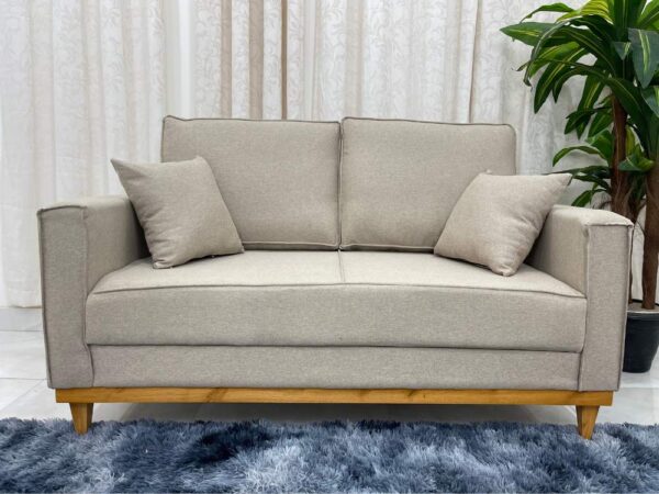 Sofá 2 lugares Slim 1.40m – linho bege/cinza e marrom - Imagem 2