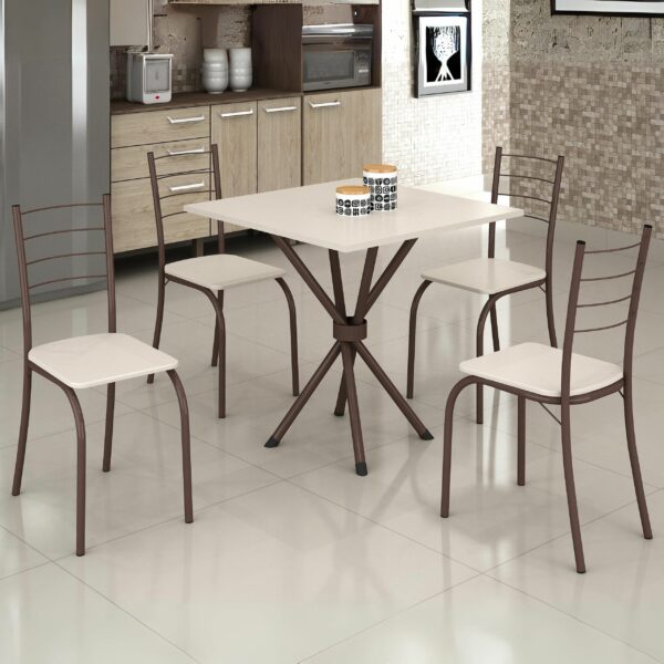 Mesa 4 Cadeiras Rio 75×75 Marrom/Off White – TEIXEIRA