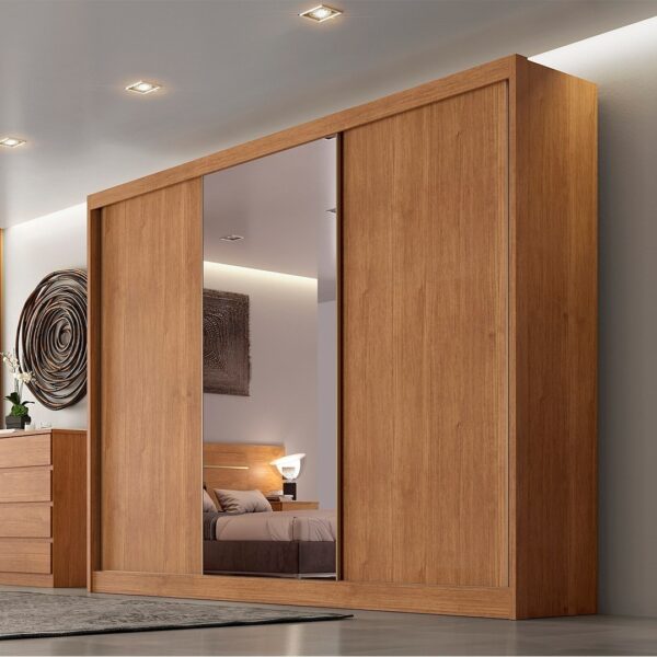 GUARDA ROUPA Casal Diamond Plus Cumaru3 Pts 8 Gavetas C/ 1 Espelho 100% MDF - MONTAGEM GRATIS
