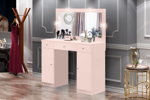 Penteadeira Realeza 3G2P com Espelho e LEDs Rose J A Moveis