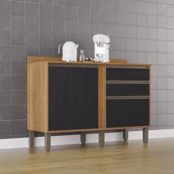 Balcão Cozinha Pérola Cinamomo/Off/ Cinamomo off/ Cinamomo preto 2 Portas 2 Gavetas Larg. 1.20m - Sallêto - Imagem 2