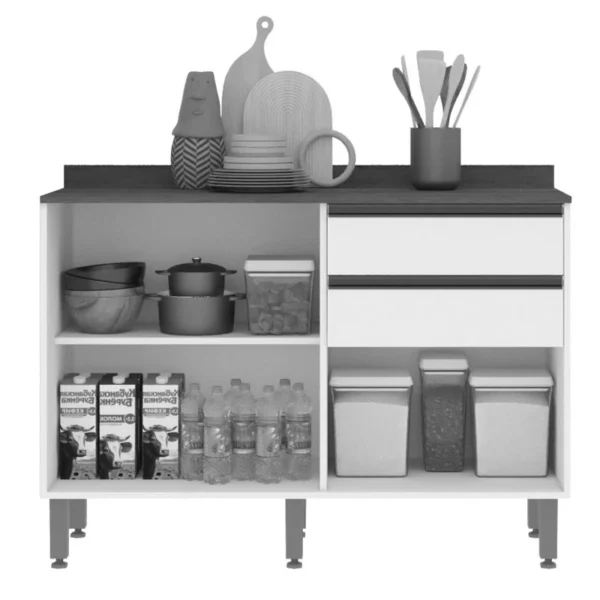 Balcão Cozinha Pérola Cinamomo/Off/ Cinamomo off/ Cinamomo preto 2 Portas 2 Gavetas Larg. 1.20m - Sallêto - Imagem 3