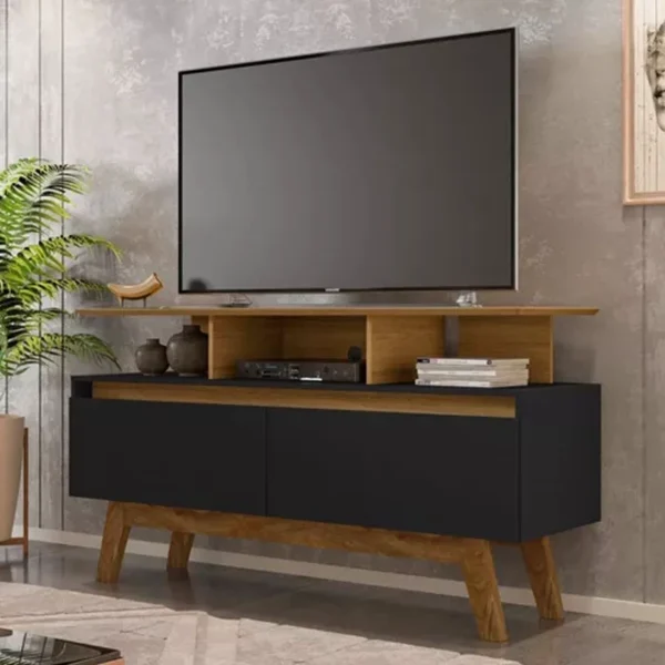 Rack Bancada Rubi Cinamomo/Preto/ Off TV até 50 Polegadas Larg. 1.20m - Bechara