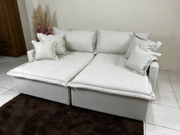 Sofá Cama Retrátil Reclinável Esparta 2.20m – Bege Linho / Marrom Courino - Imagem 3