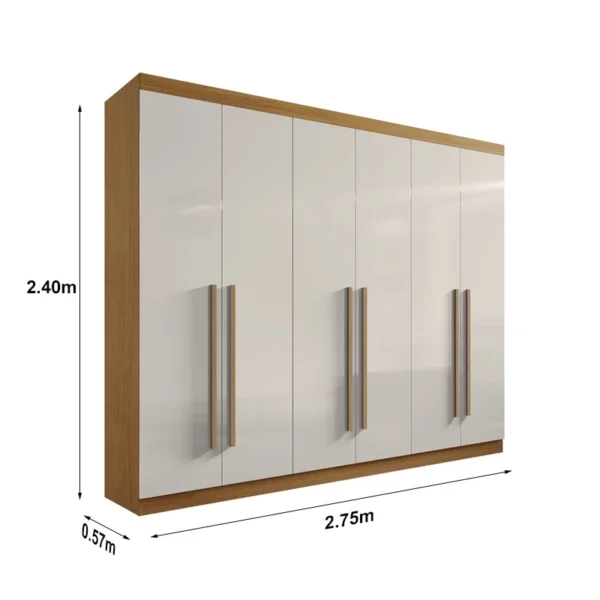 GUARDA ROUPA Casal Da Vinci Plus Cinamomo/Cinamomo off 6 Portas 6 Gavetas 100% MDF Larg. 2.75m - D Doro - Imagem 4
