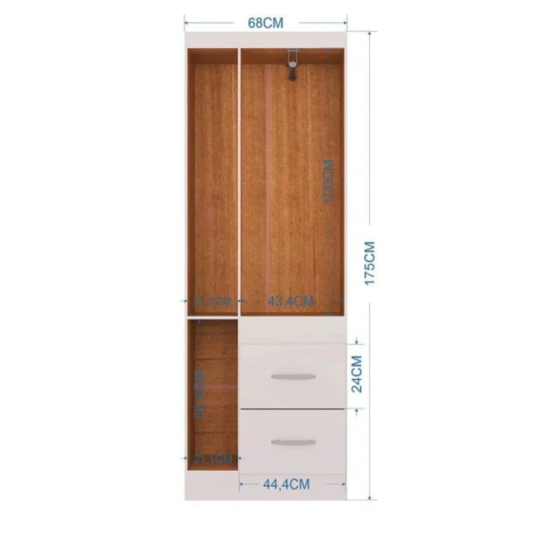 GUARDA ROUPA  Solteiro Milão Branco 3 Portas 2 Gavetas Larg. 0.68m - Poquema - Imagem 2