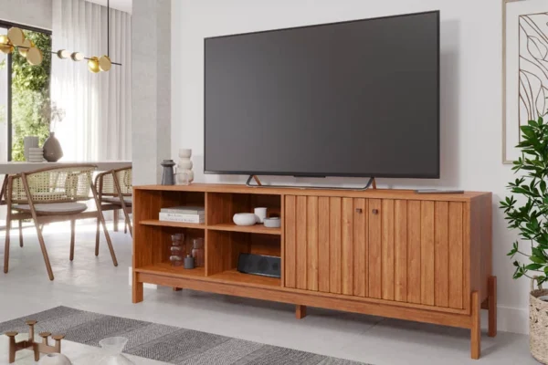 Rack Bancada Holanda Cinamomo Ripado 100% MDF TV até 70 Polegadas Larg. 1.85m - Permóbili