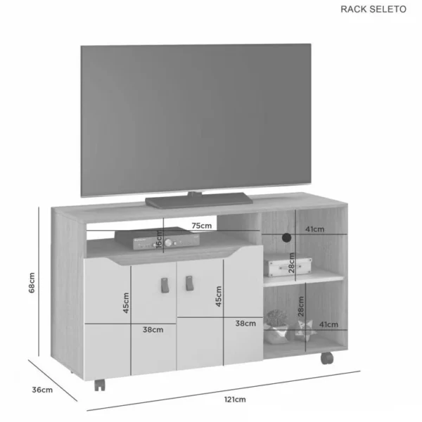 Rack Seleto Cinamomo/Off TV até 49 Polegadas Larg. 1.21m - JCM - Imagem 3
