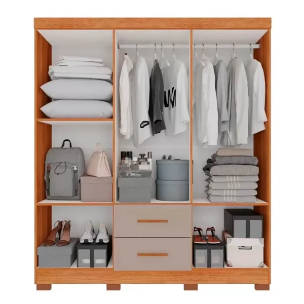 GUARDA ROUPA Solteiro Estrela Cinamomo/Off 6 Portas 2 Gavetas C/ Pés Larg. 1.50m - Sallêto - Imagem 2
