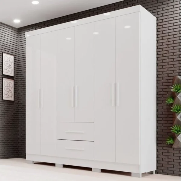 GUARDA ROUPA Solteiro Estrela Branco 6 Portas 2 Gavetas C/Pés Larg. 1.50m - Sallêto