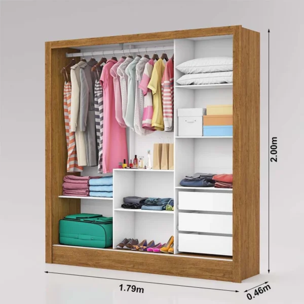 GUARDA ROUPA Casal Dubai Branco/ 3 Portas C/ 1 Espelho Larg. 1.79m - Carioca - Imagem 3