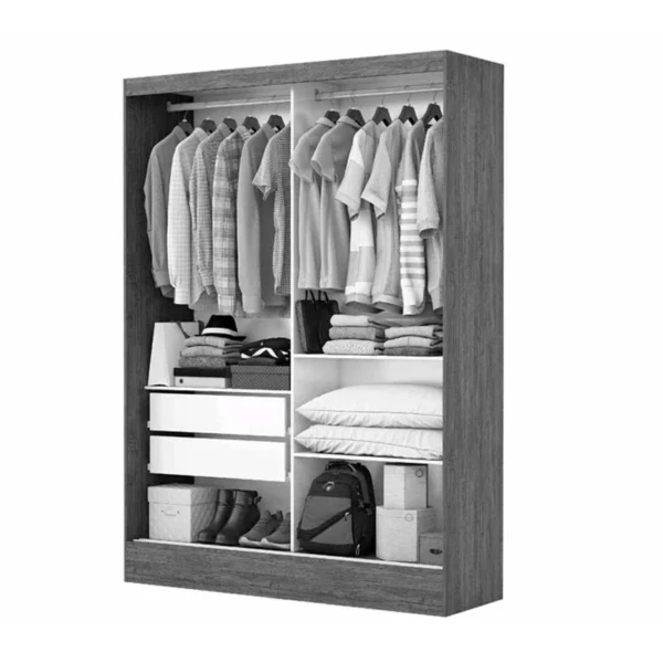 GUARDA ROUPA Solteiro Santiago Branco 2 Portas C/ 1 Espelho e Pés Larg. 1.31m - Carioca - Imagem 2