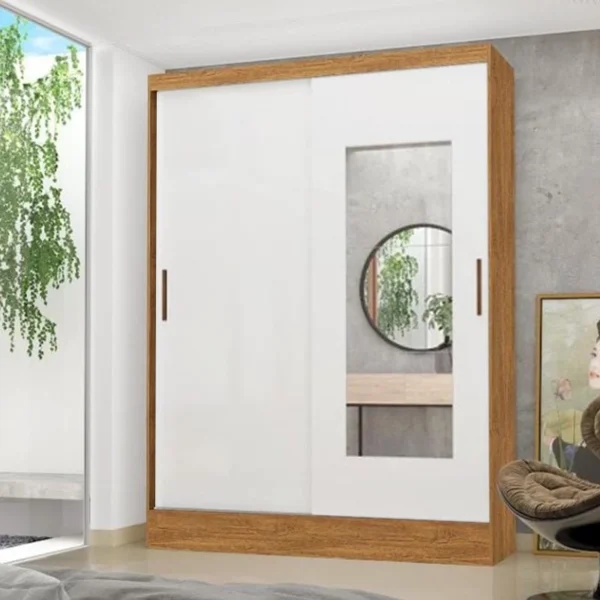 GUARDA ROUPA Solteiro Santiago Cinamomo/Branco 2 Portas C/ 1 Espelho e Pés Larg. 1.31m - Carioca