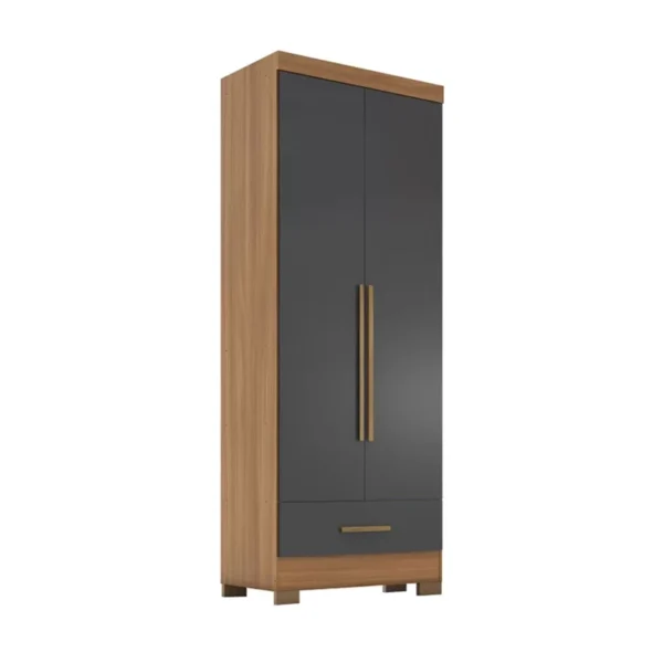 Roupeiro Solteiro Smart Plus (GR2123) Cinamomo/Chumbo 2 Portas 1 Gaveta C/Pés Larg. 0.85m - Rodial Móveis