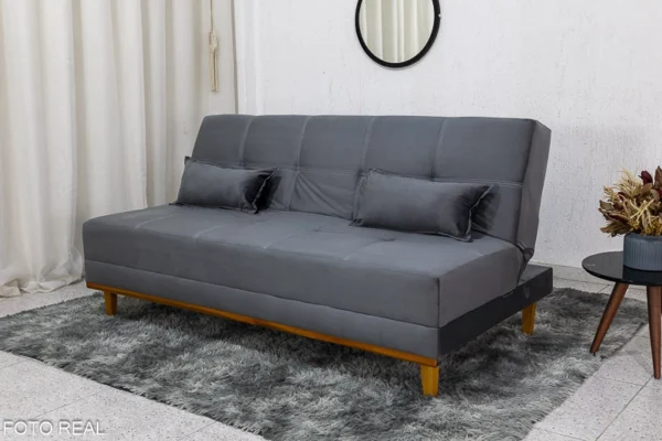 aSofá Cama Madrid larg. 1.80m Molas Bonnel Veludo Cinza 2303