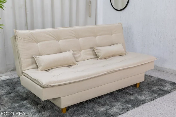 Sofá Cama Premium Larg. 1.80m Veludo Bege 2269 - Imagem 2