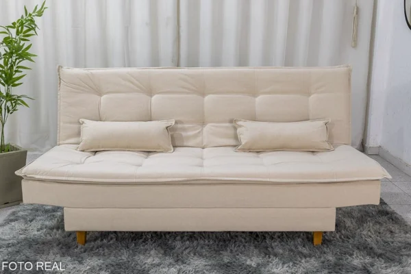 Sofá Cama Premium Larg. 1.80m Veludo Bege 2269