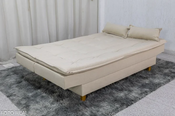 Sofá Cama Premium Larg. 1.80m Veludo Bege 2269 - Imagem 3