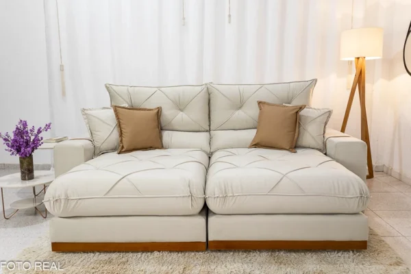 Sofá Retrátil Reclinável 2.50m Gran Bello Veludo Bege - D33 e Molas Ensacadas