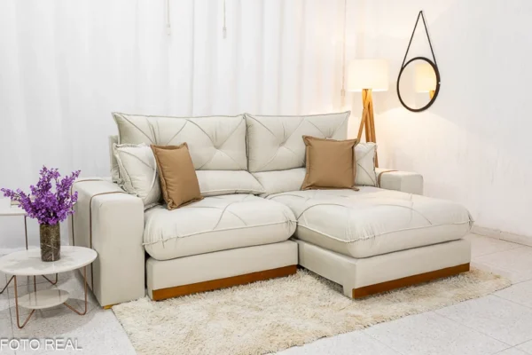 Sofá Retrátil Reclinável 2.50m Gran Bello Veludo Bege - D33 e Molas Ensacadas - Imagem 2
