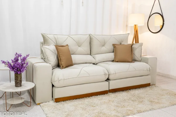 Sofá Retrátil Reclinável 2.50m Gran Bello Veludo Bege - D33 e Molas Ensacadas - Imagem 4