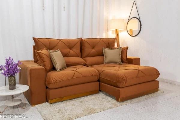 Sofá Retrátil Reclinável 2.50m Gran Bello Veludo Terracota - D33 e Molas Ensacadas - Imagem 3