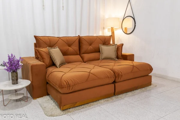 Sofá Retrátil Reclinável 2.50m Gran Bello Veludo Terracota - D33 e Molas Ensacadas - Imagem 2