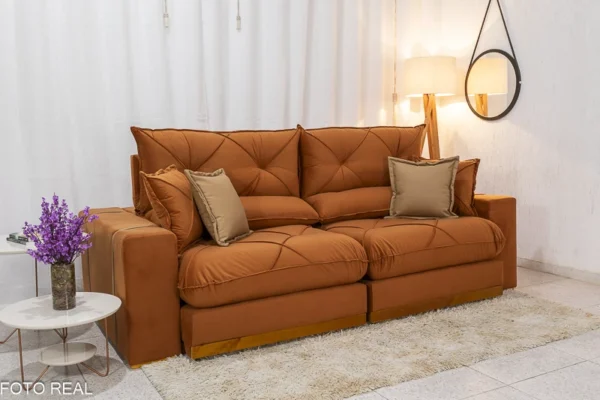 Sofá Retrátil Reclinável 2.50m Gran Bello Veludo Terracota - D33 e Molas Ensacadas