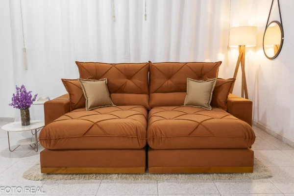 Sofá Retrátil Reclinável 2.50m Gran Bello Veludo Terracota - D33 e Molas Ensacadas - Imagem 4