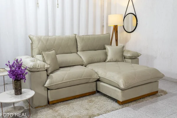 Sofá Retrátil Reclinável 2.50m Magnum Veludo Bege 818 - Molas Ensacadas - Imagem 2