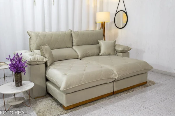 Sofá Retrátil Reclinável 2.50m Magnum Veludo Bege 818 - Molas Ensacadas - Imagem 4
