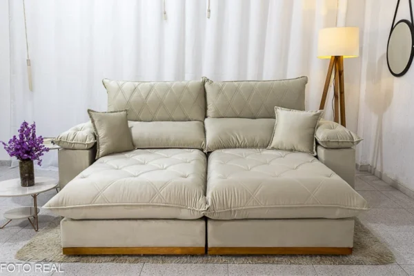 Sofá Retrátil Reclinável 2.50m Magnum Veludo Bege 818 - Molas Ensacadas - Imagem 3