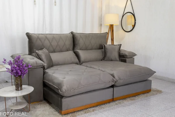 Sofá Retrátil Reclinável 2.50m Magnum Veludo Cinza 813 - Molas Ensacadas - Imagem 3