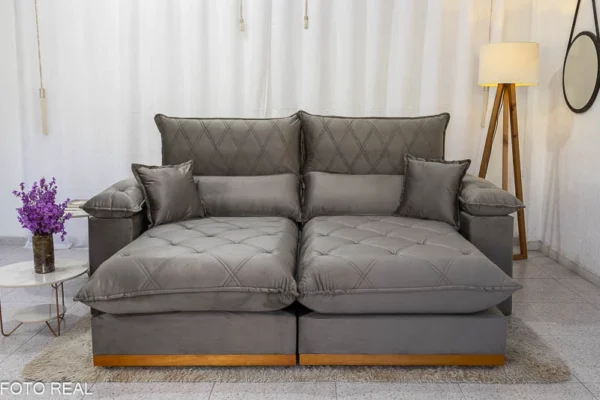 Sofá Retrátil Reclinável 2.50m Magnum Veludo Cinza 813 - Molas Ensacadas - Imagem 2