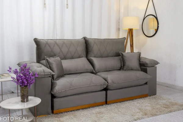 Sofá Retrátil Reclinável 2.50m Magnum Veludo Cinza 813 - Molas Ensacadas
