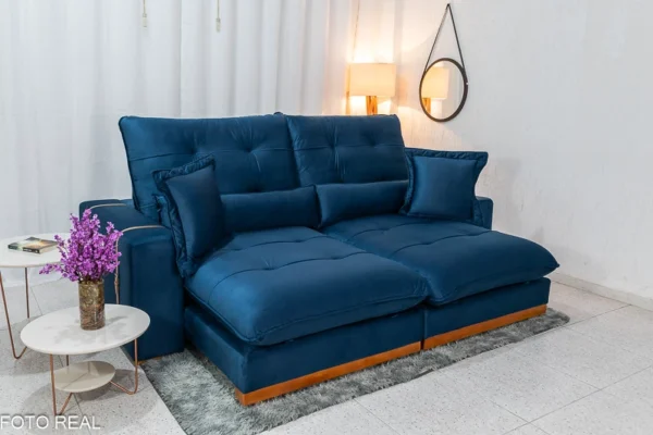 Sofá Retrátil Reclinável 2.50m Toronto Veludo Azul 4061 - Molas Ensacadas - Imagem 3