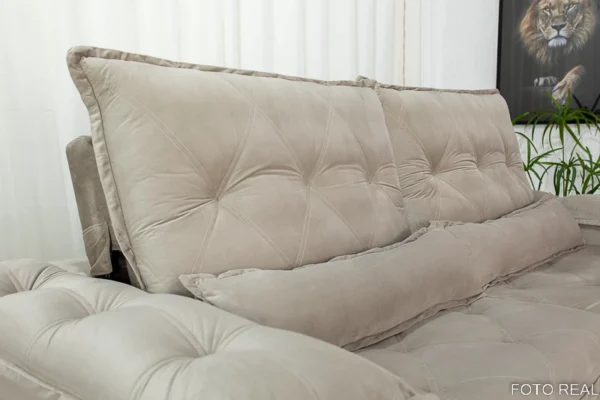 Sofá Retrátil Reclinável Califórnia 2.50m Veludo 525 Bege - D28 Hiper soft - Imagem 4
