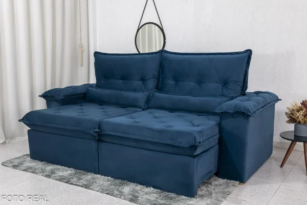 Sofá Retrátil Reclinável Califórnia 2.50m Veludo Azul 529 - D28 Hiper soft - Imagem 2