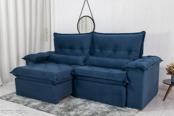 Sofá Retrátil Reclinável Califórnia 2.50m Veludo Azul 529 - D28 Hiper soft - Imagem 3