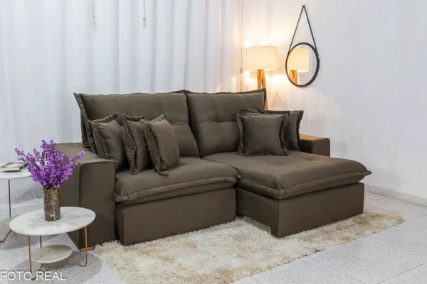 Sofá Retrátil Reclinável Ferrara 2.50m Veludo Marrom D33 e Molas Ensacadas - Imagem 5