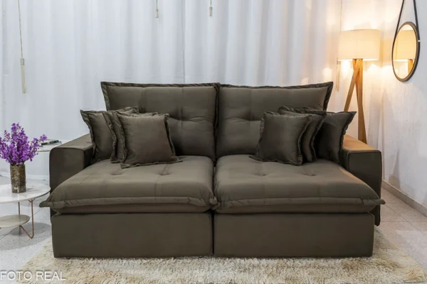 Sofá Retrátil Reclinável Ferrara 2.50m Veludo Marrom D33 e Molas Ensacadas - Imagem 4