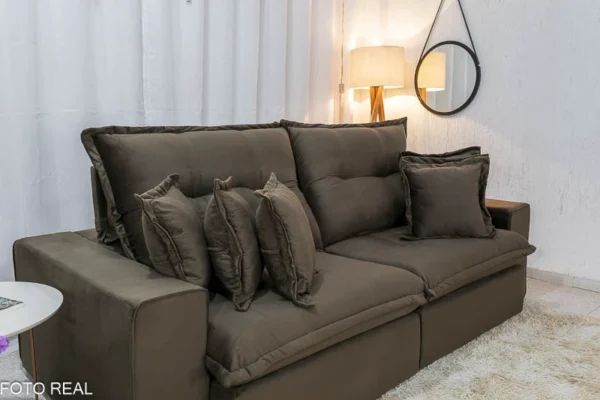 Sofá Retrátil Reclinável Ferrara 2.50m Veludo Marrom D33 e Molas Ensacadas - Imagem 2