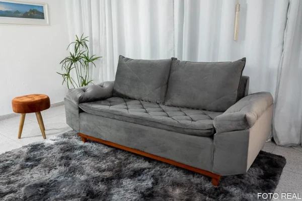 Sofá 3 lugares Bélgica 2.00m Veludo Cinza/cinza/marrom/bege/capucino/terracota