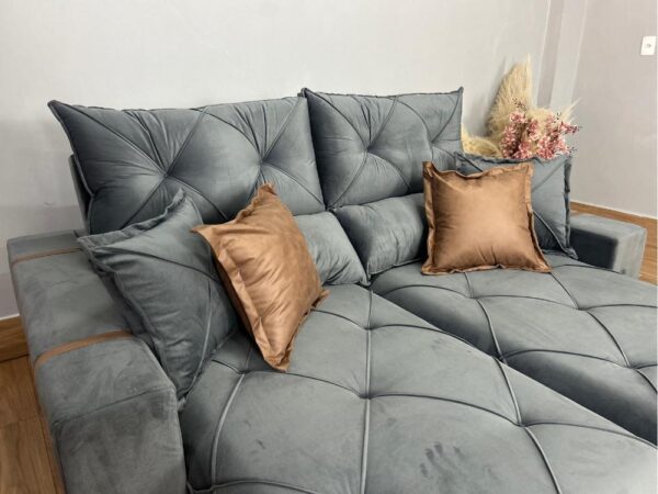 aSofá Retrátil Reclinável Gran Bello 2.00m Veludo cinza - D33 e Molas Ensacadas - Imagem 2
