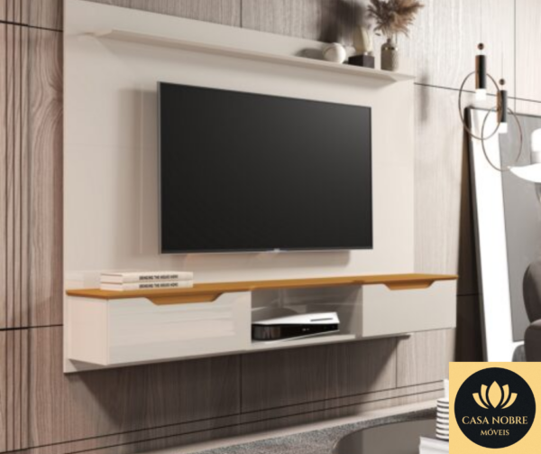 fPainel até 65″ Studio Off White/Cedro – EDN MÓVEIS