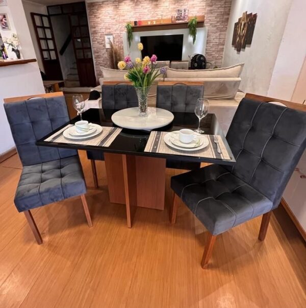 Mesa Los Angeles 120 Cinamono/Preto com 4 Cadeiras Sophia/Capri Veludo