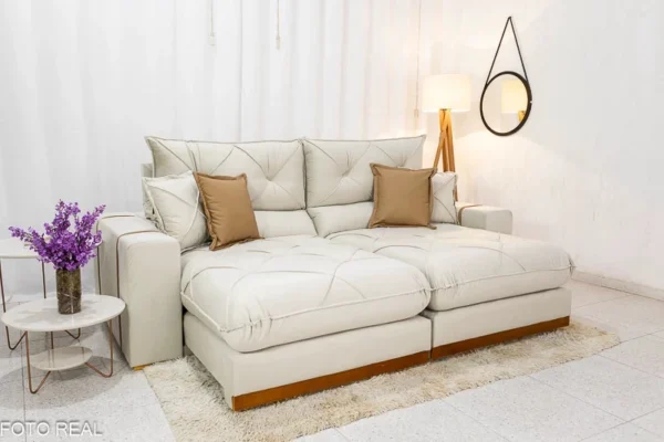 aSofá Retrátil Reclinável Gran Bello 2.00m Veludo Bege - D33 e Molas Ensacadas - Imagem 2