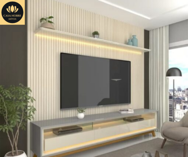 fPainel até 85″ Nobre 230 Off White + Rack Requinte 212 Cinza/Off White –