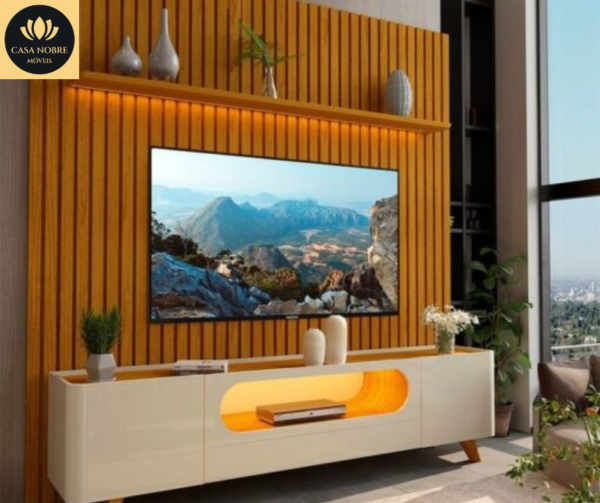 gPainel Nobre 230 Naturale + Rack Nobre 210 (Pés de Madeira) Off White/Naturale